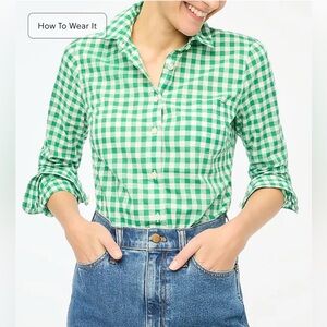 NWT J.Crew Factory Green Gingham lightweight cotton shirt - Size Small